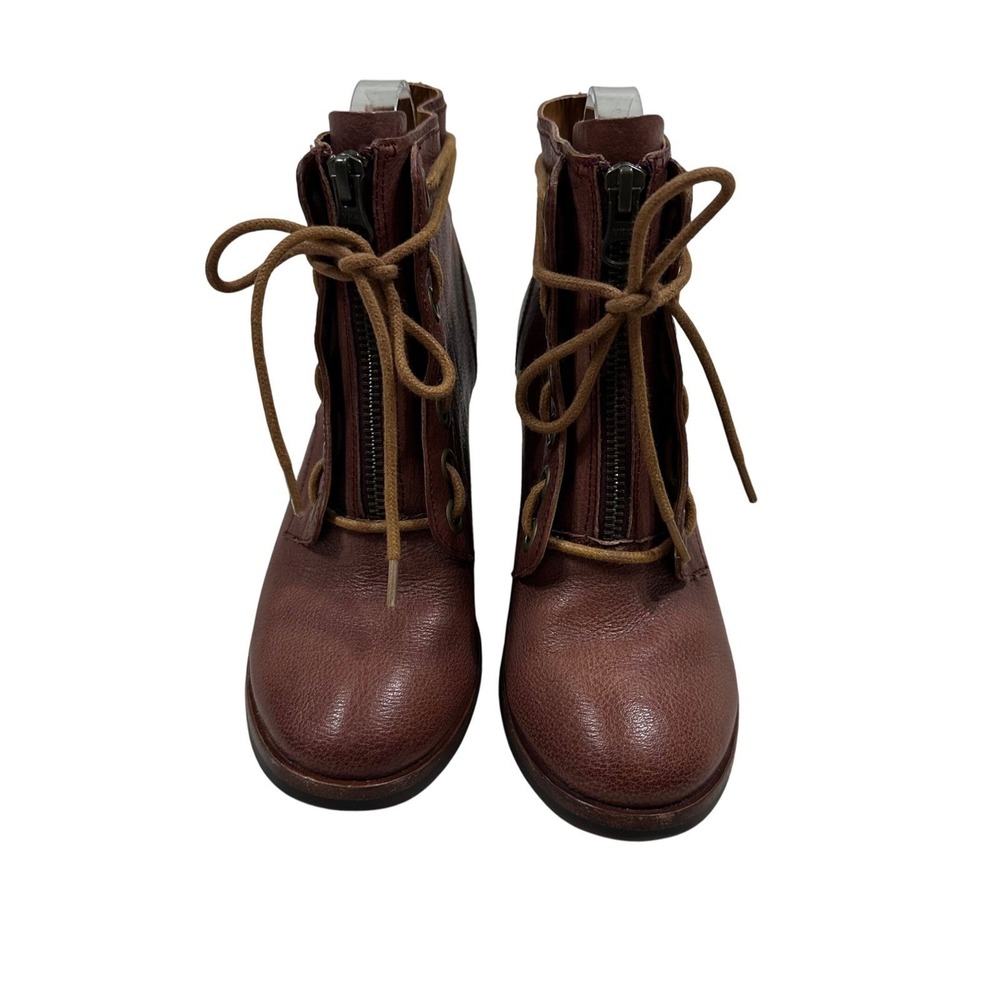 Kork-Ease Brown Leather Lace Up Zip Front Ankle Boots Womens 6 EU 36.5 Boho